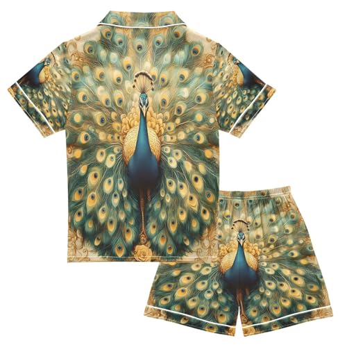 senya Pajama Sets Silky Button Down Nightwear Sleepwear Size 5-14 Years Beautiful Peacock2
