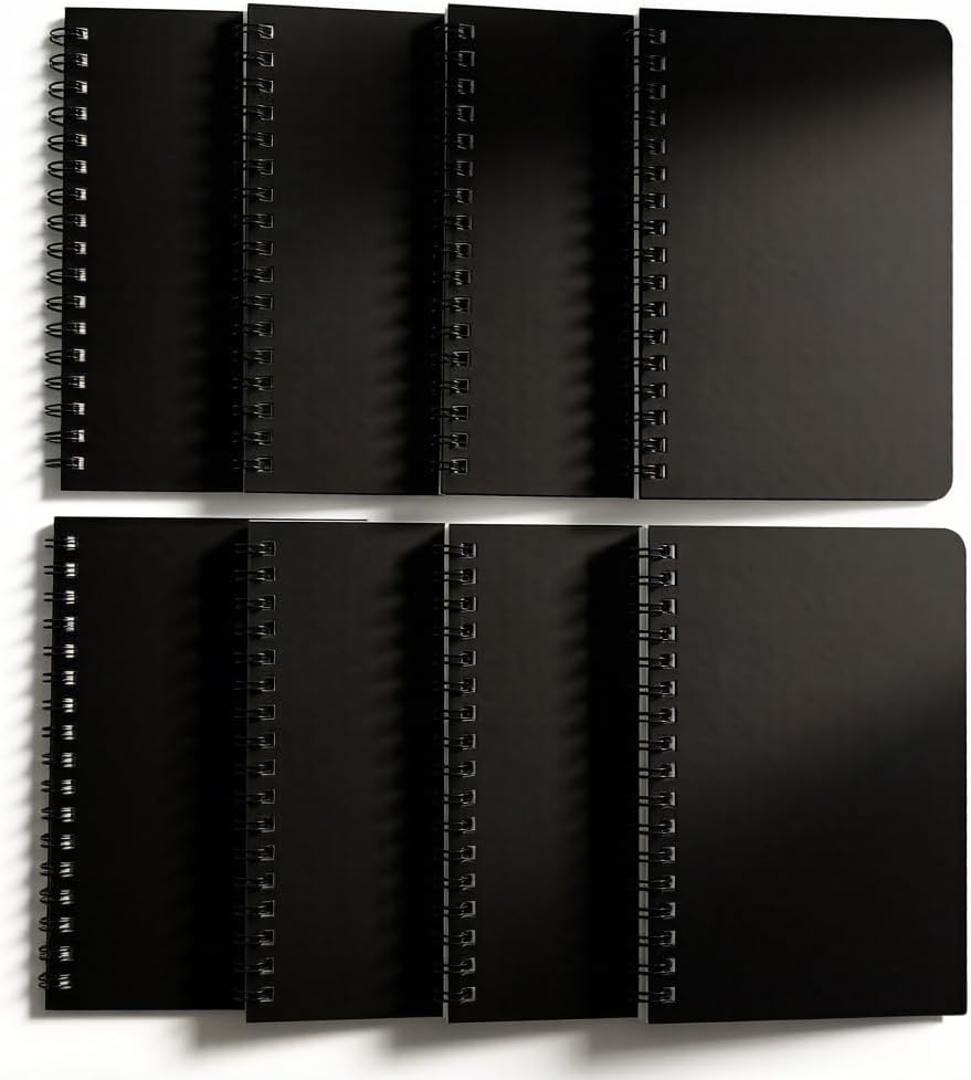 YiHenTiezz 8pack Black Small Spiral Notebook 4.2"x 6.1" Pocket Notepad
