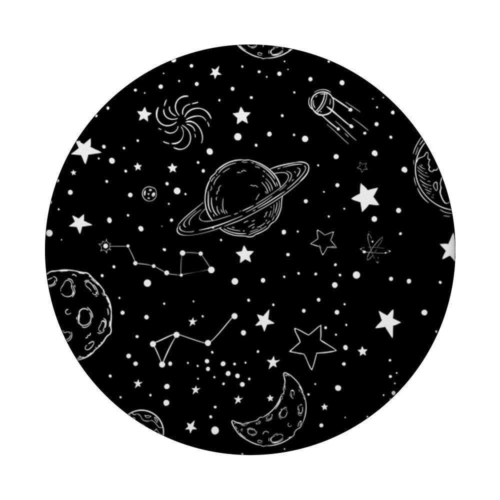 Outer Space - Planets - Stars - Black & White Galaxy Graphic PopSockets Adhesive PopGrip - Image 3