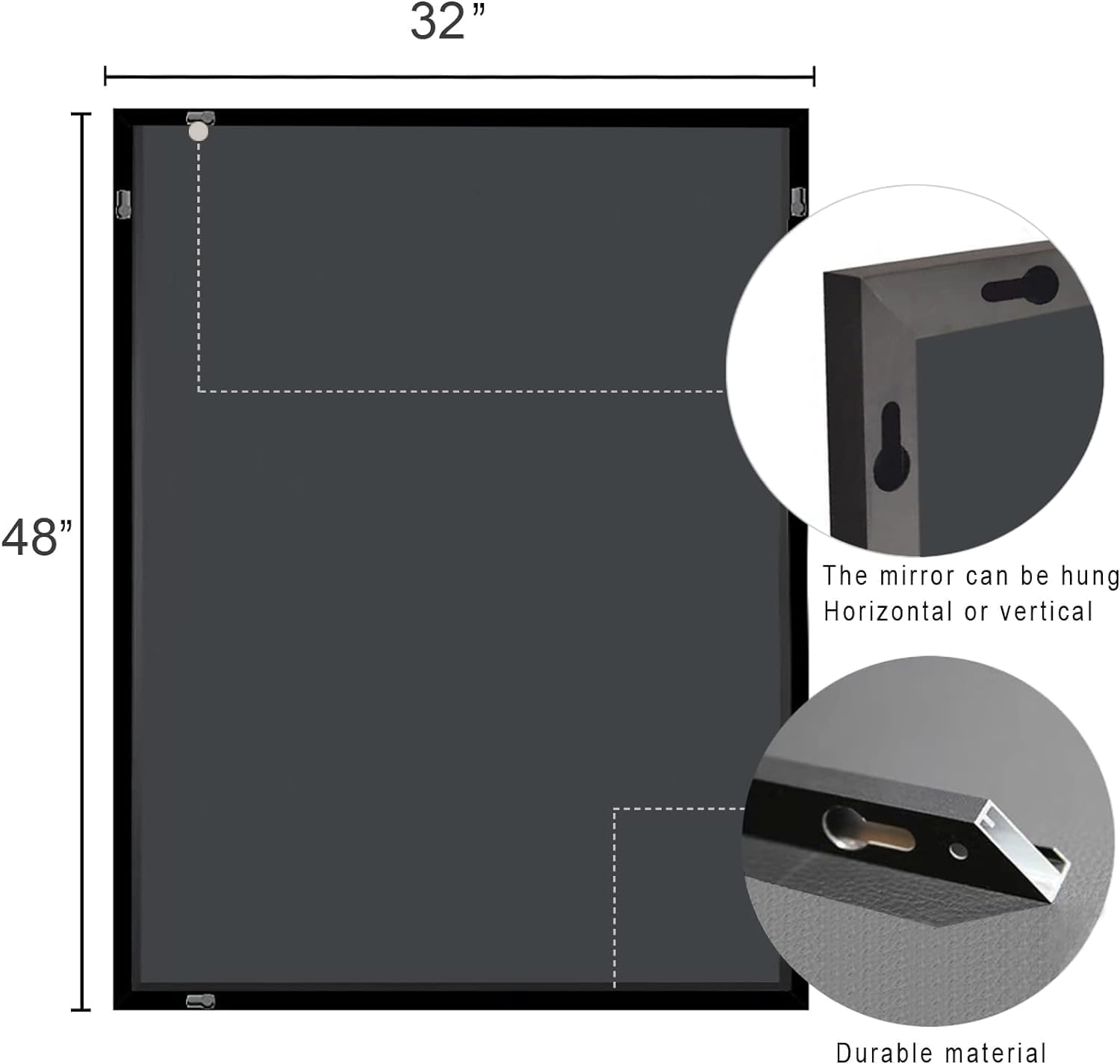 Rectangle Bathroom Mirror 30x36 inch, Large Mirror with Black Frame, Rectangular Vanity Mirror 30" X 36", Modern Matte Wall Mounting Mirrors, Hang Horizontal or Vertical