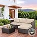 Rattan Star Patio Furniture Set 3 Piece Outdoor Sectional Sofa Set with Wicker Couch, Ottoman, Patio Table with Storage All-Weather Non-Slip Cushions and Waterproof Covers, Khaki