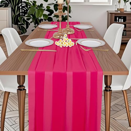 DUOBAO Hot Pink Table Runner 10ft Chiffon Table Runner 29''x120'' Sheer Fabric for Wedding, Party, and Bridal Shower Decor by DUOBAO - Image 4