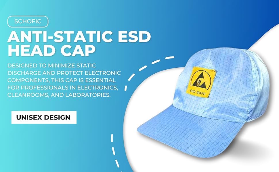 SCHOFIC Polyester Anti-Static ESD Safe Unisex Head Cap - Blue (1), Large - Image 2 thumbnail