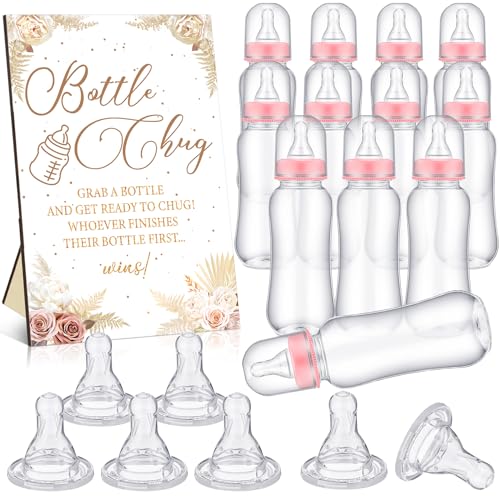 Trelaco 12 Pcs Boho Pampas Baby Shower Games Bottle Chug Wooden Sign Set
