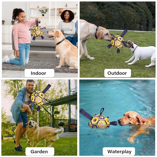 clamado Interactive Dog Football with Grab Tabs – Durable, Floating Water Toy for Fetch & Tug – Safe PU Material for Small & Medium Dogs – Indoor & Outdoor Play (6 Inch) - Image 3