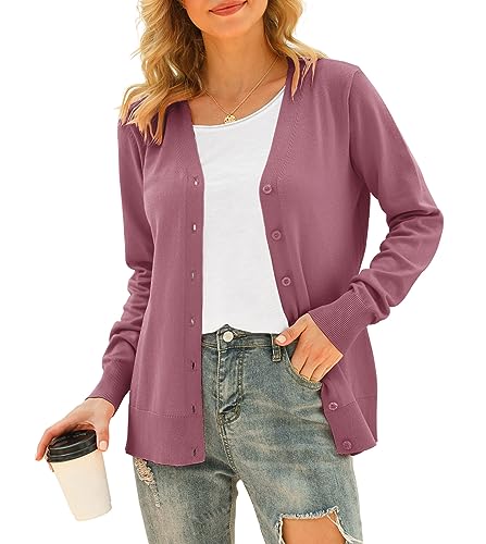 Image of VIISHOW Women Long Sleeve Button Down V Neck Lightweight Basic Knit Sweater Cardigan