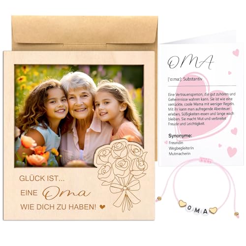 Shining She Mejor regalo de la abuela Marco de fotos magnético - La felicidad es una abuela como tú para tener, mini marco de fotos de madera, imanes de nevera con pulsera tarjetas de felicitación