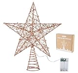 Artículos esenciales de decoración de Navidad: una bonita decoración de árbol con color oro rosa, perfecta para cualquier estilo de árbol de Navidad. Estrella con purpurina para decorar la decoración del árbol de Navidad para iluminar un ambiente festivo.