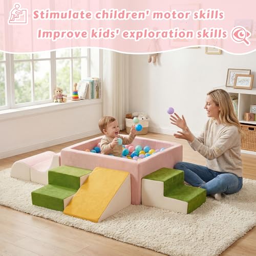 Image of Foam Climbing Toys for Toddlers with Large Ball Pit | Climbing Blocks, Soft Play Climb and Crawl Activity Playset, Toddler Play Crawling Climbing Sliding Indoor(Excluding Balls)