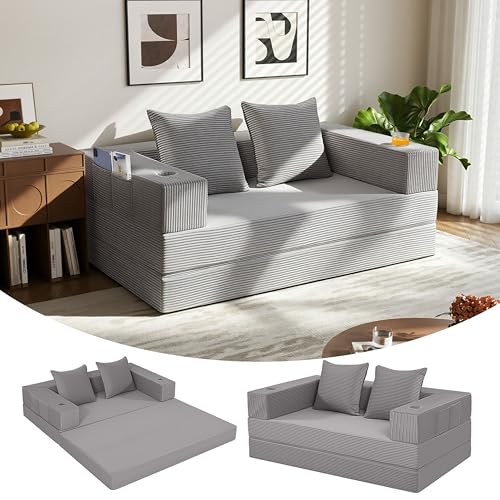 Sofá cama convertible 4 en 1 cómodo sillón cama plegable con reposabrazos gris 2