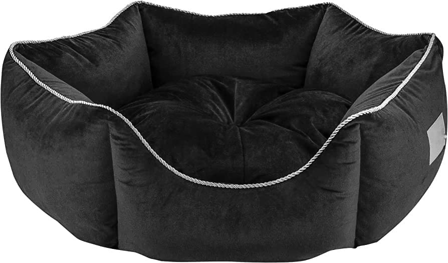 Image of Pet Smile Super Soft Reversible Bed for Indoor Cats, Dog Bed for Puppy and Kitty Round Bed, Sofa Basket for a Dog & Cat | Pet Bed With Pillow (L, Black)