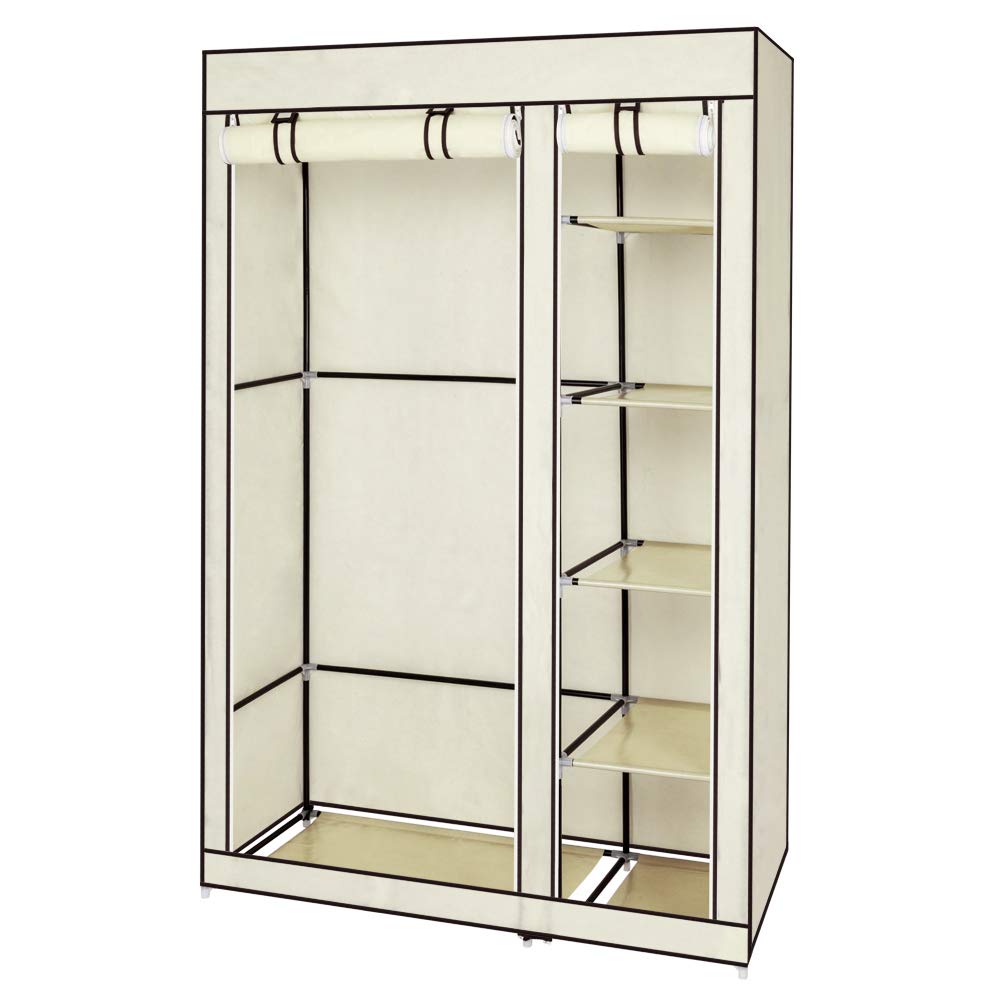 LEADZM Armadio, guardaroba in tessuto pieghevole con cerniera, scomparti, per camera da letto, soggiorno (Beige, 110 x 45 x 175 cm)