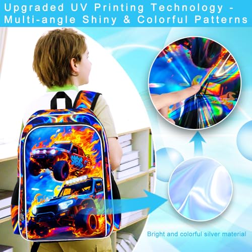 Image of 3Pcs Race Car Backpack, Boys Kids Bookbag with Lunch Box, 17 inch School Backpacks for Elementary Preschool Kindergarten (Fire Red)