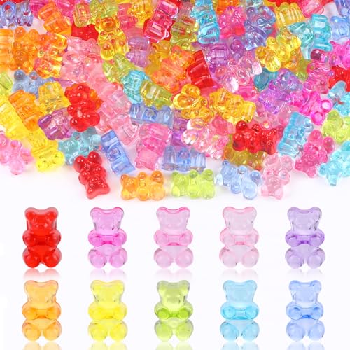 200pcs Acrylic Bear Beads Clear Bear Charms for Jewelry Making DIY Crafts
