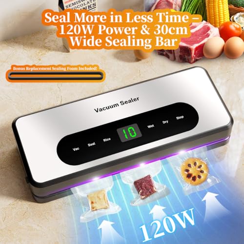 8 in 1 Food Saver Vacuum Sealer Machine, Multi-function Food Sealer Built-in UV Cutter/Bag Storage Act on Dry Wet oil Crispy, Vacuum Sealer Kit Attached 1 Bag Rolls/20 Vacuum Bag/Marker Pen - Image 5