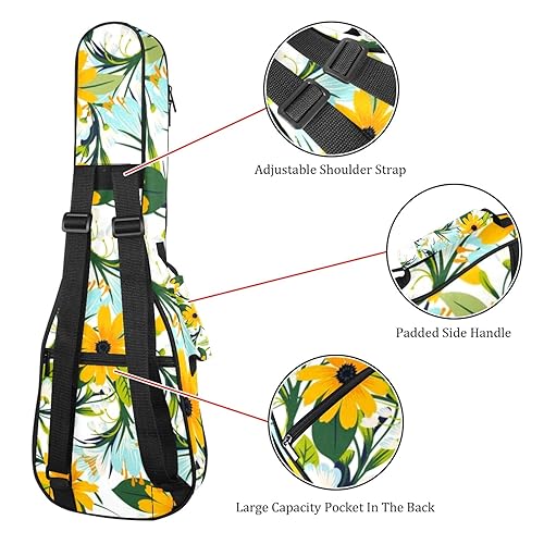 JRHEJTHH Durable Ukulele Bag Water Resistent Ukulele Case with Adjustable Shoulders for 21 23 24 inch Thick Padding Yellow Flower - Les Beatles, Paul McCartney, John Lennon, RIngo Starr, George Harrison JRHEJTHH Durable Ukulele Bag Water Resistent Ukulele Case with Adjustable Shoulders for 21 23 24 inch Thick Padding Yellow Flower – Image 4
