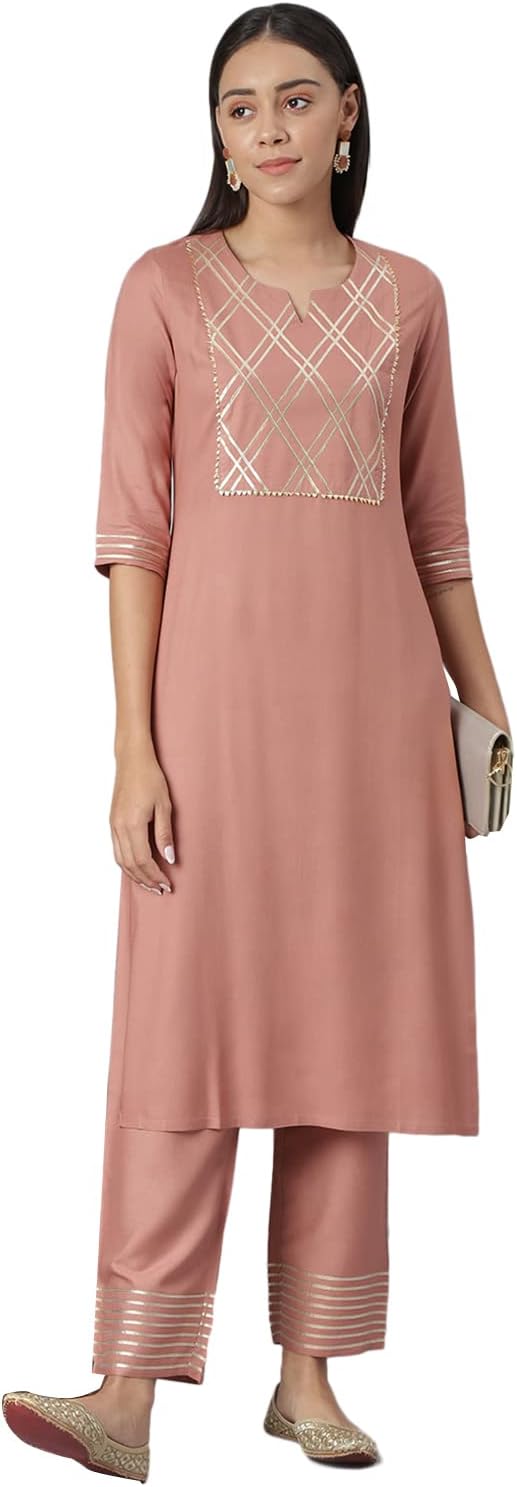 Khushal K Women's Rayon Yoke Design Kurta With Palazzo Set