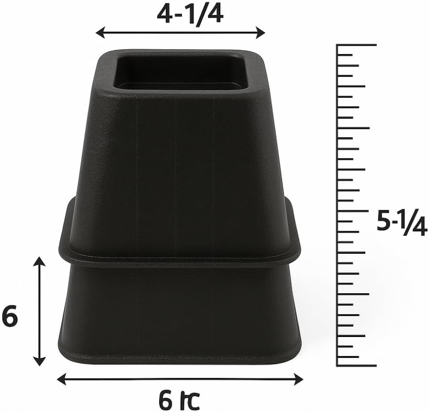 SKYREN Bed Risers, 6 Inch Heavy-Duty Plastic, Black, 4 Pack, for Beds, Couches and Tables