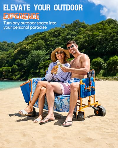 500lbs Love-Seat Wagon 3-in-1 Bench Wagon Seat for 2 Adults & Heavy Duty Utility Cart, 31L Detachable Cooler Bag, Adjustable Handle &Cup Holders,Perfect for The Beach, Sport, Camping