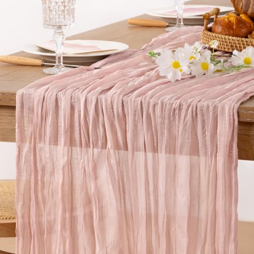 Image of MLMC 6 Pack Pink Table Runner Dusty Pink Cheesecloth Table Runner 10ft Rustic Gauze Cheese Cloth Centerpiece Decor 65x120 Inches for Wedding Bridal Baby Shower Birthday Party Decor