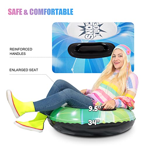 Calo Snow Tube Sled For Kids And Adults 3 Pack, 34" Inflatable Heavy Duty Snow Tube For Sledding With Handles And Bottom, Big Christmas Outdoor Snowtubes For Toddlers Boys Girls, 0.5Mm #TOP3