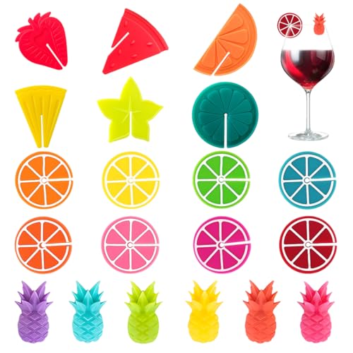 YUVKIN 20 pièces Marqueurs de verre réutilisables et créatifs, en silicone colorés, chaque marque est unique, certains avec une touche de papillon, décoration élégante pour verre à pied