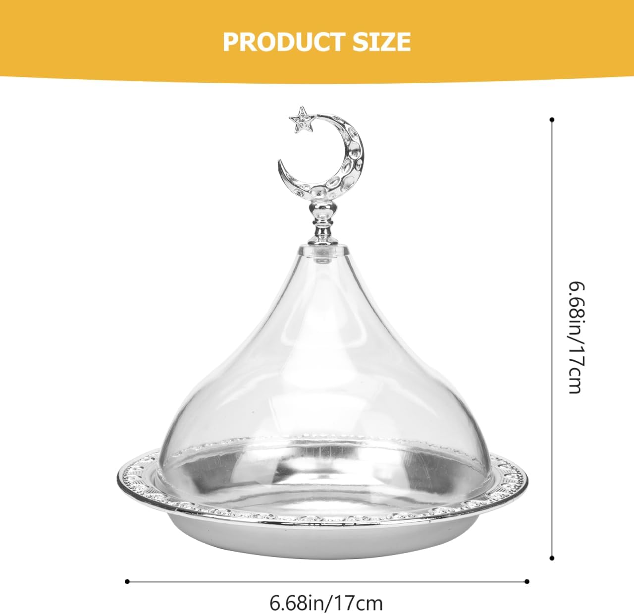 YARNOW Electroplating Metal Storage Tray with Clear Dome Lid 8 Inch Silver Serving Platter for Food Display and Cheese Presentation in Home Kitchen