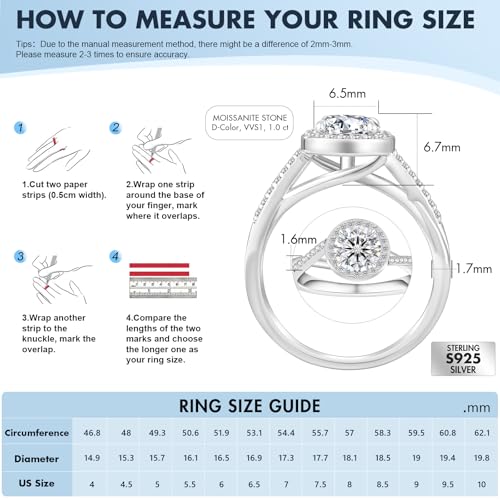 KRKC&CO Moissanite Promise Rings for Women, 1.0 CT Halo Engagement Ring, Petite Twisted Vine Simulated, D Color VVS1 Clarity White Bridal Rings2