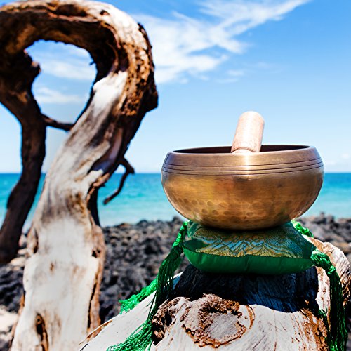 Tibetan Singing Bowl Set By YAK THERAPY- Hand Crafted Meditation, Chakra Healing Peace and Mindfulness Bowl with Mallet, Silk Cushion & Bag, 4.5 inch Bowl Made in Nepal includes Gift Ebook by Email