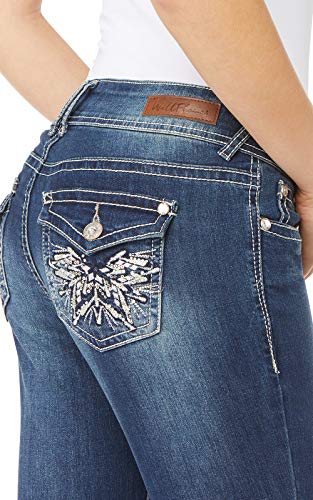 Image of WallFlower Bling Back Pocket Bootcut Jeans for Women, Luscious Curvy Fit, Embellished Mid-Rise Insta Stretch Denim