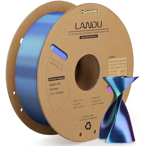 LANDU Filamento PLA tricolor de seda de 1,75 mm, 1 kg, filamento de impresora 3D arcoíris, multicolor 3 en 1, enrollado perfectamente +/-0,02 mm, rojo, amarillo, azul
