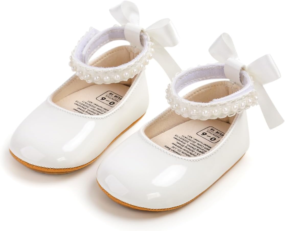Baby Girls Mary Jane Flats Wedding Uniform Dress Shoes Soft Anti-Slip Sole Infant Newborn Crib First Walkers Prewalker Shoe