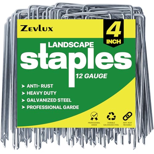 Zevlux Landscape Staples Galvanized Garden Stakes,4 inch 50 Pack 12 Gauge Heavy Duty Garden Pins for Fences, Lawns, Weed Barriers and Landscape Fabrics, Irrigation Hose,Yard Lawn, Landscape Fabric.