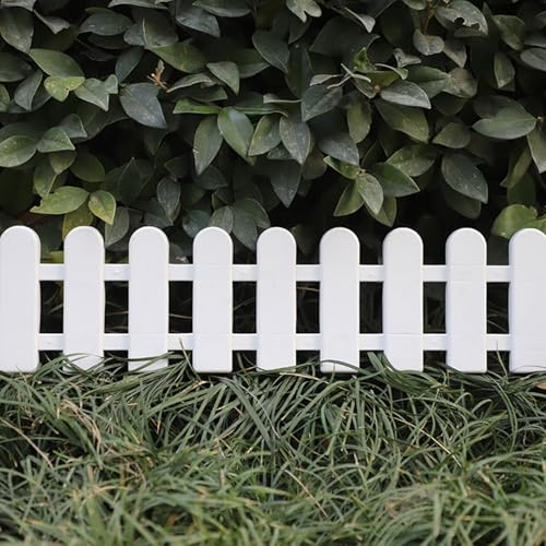 2 Stück Gartenzaun zum Stecken, Steckzaun Beetumrandung Höhe 20/30 cm, Garten Zaun für Draußen, Zierzaun mit Erdungsstecker, Weiß Zaunelemente für Garten, Rasenkante Kunststoff Gartenzäune (50*20cm A)