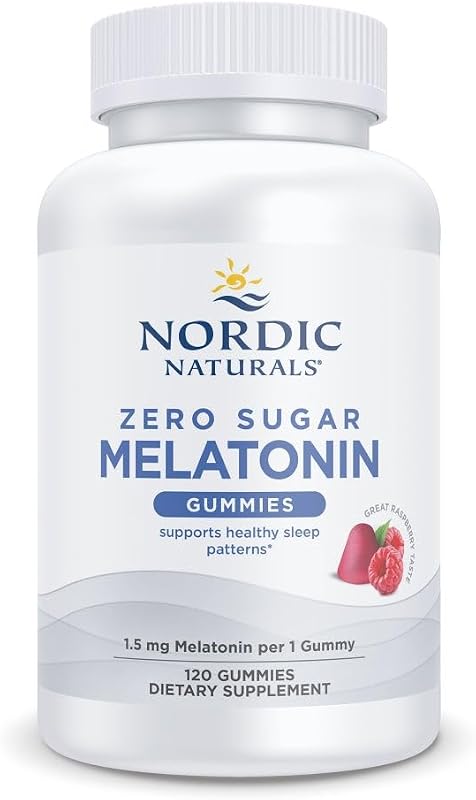 Gomitas de melatonina de Nordic Naturals, sinazúcar, 1,5 mg, frambuesa - 120 unidades | Gomitas de melatonina sin azúcar con 1,5 mg por porción para un sueño reparador y apoyo antioxidante. Sabor frambuesa, fórmula vegana