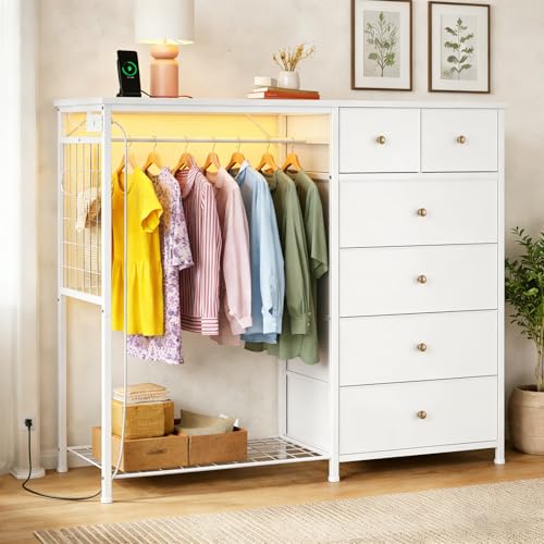 Simple Deluxe Storage Clothes Rack with 6 Drawers, Charging Station