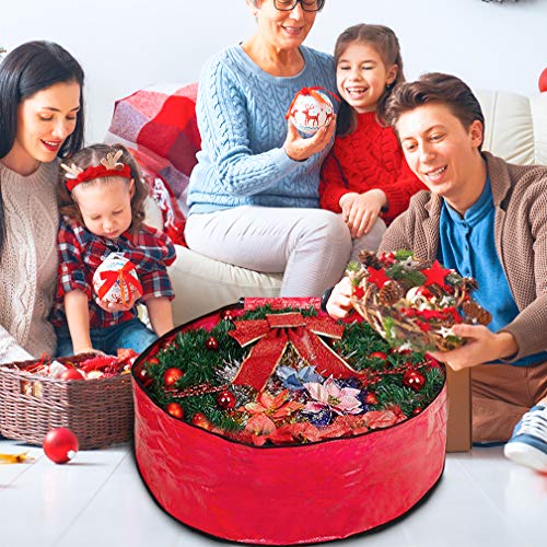 Propik Christmas Wreath Storage Bag 24" - Garland Holiday Container With Tear Resistant Material - Featuring Heavy Duty Handles And Transparent Card Slot - 24” X 7” (Red) #TOP5