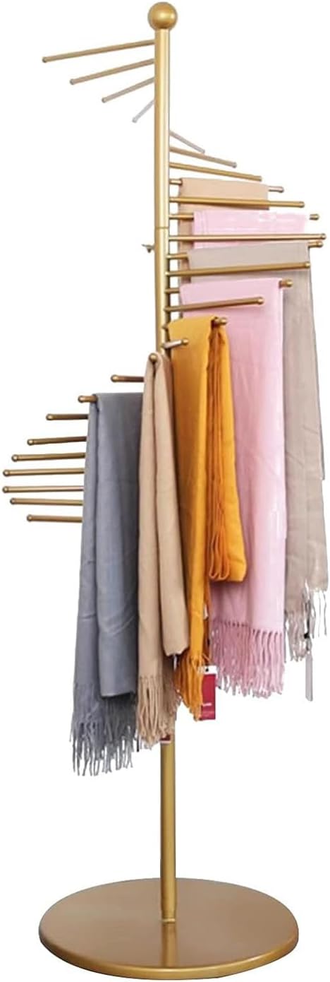 Metal Scarf Holder Display Stand Accessory Organizer Rack, Freestanding Belt Shawl Hanger Hijab Organizer with Spiral Design, Space Saving Shelves, Clothing Store Ribbon Organizer Rack Hanging Bar