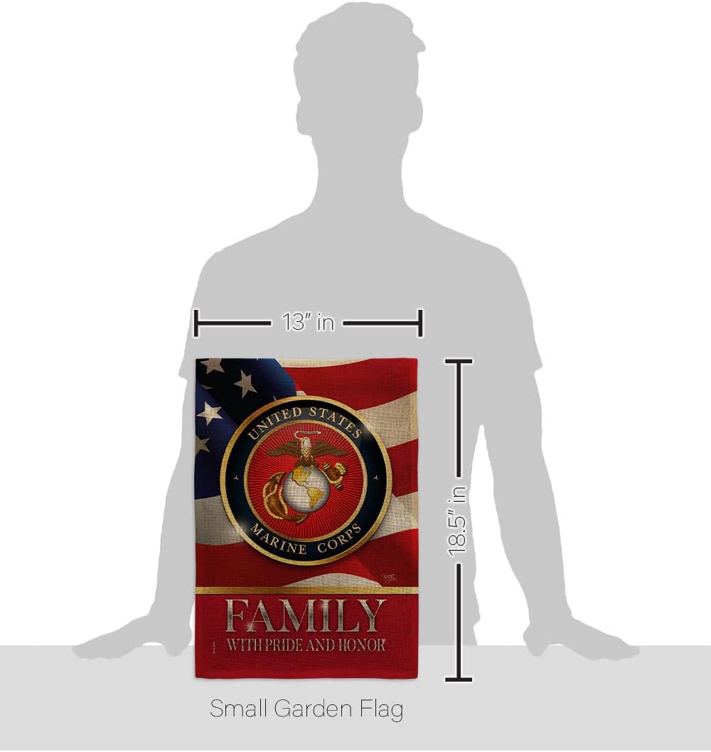 US Marine Family Honor Burlap Garden Flag - Set Wall Hanger Armed Forces Corps USMC Semper Fi United State American Military Veteran Retire Official - House Yard Gift Double-Sided 13 X 18.5