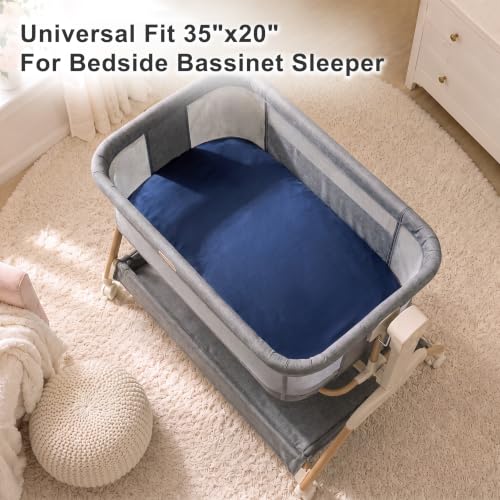 Image of Satin Bedside Bassinet Sheet, Great for Baby Hair, Soft Silk Feeling Sheet for Rectangle Cradle Bassinet Mattress Pad, for Boys Gift Newborn and Infant(Navy)