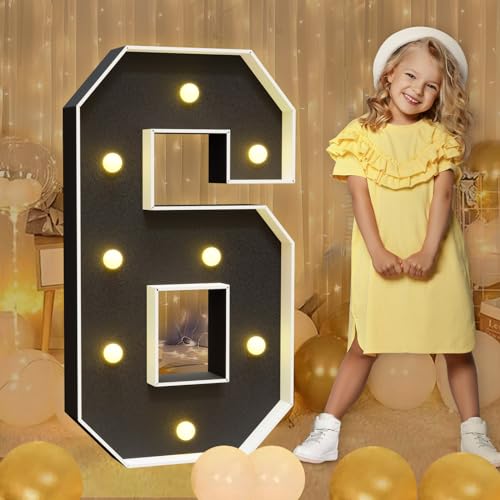 Numéro en mosaïque pour ballons numéro 6 noir lumineux pour fête 91 cm