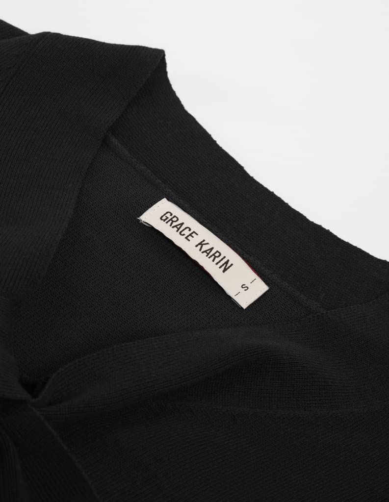 GRACE KARIN Blusa Elegante Donna a Manica Lunga Scollo a V con Fiocco Tinta Unita da Ufficio