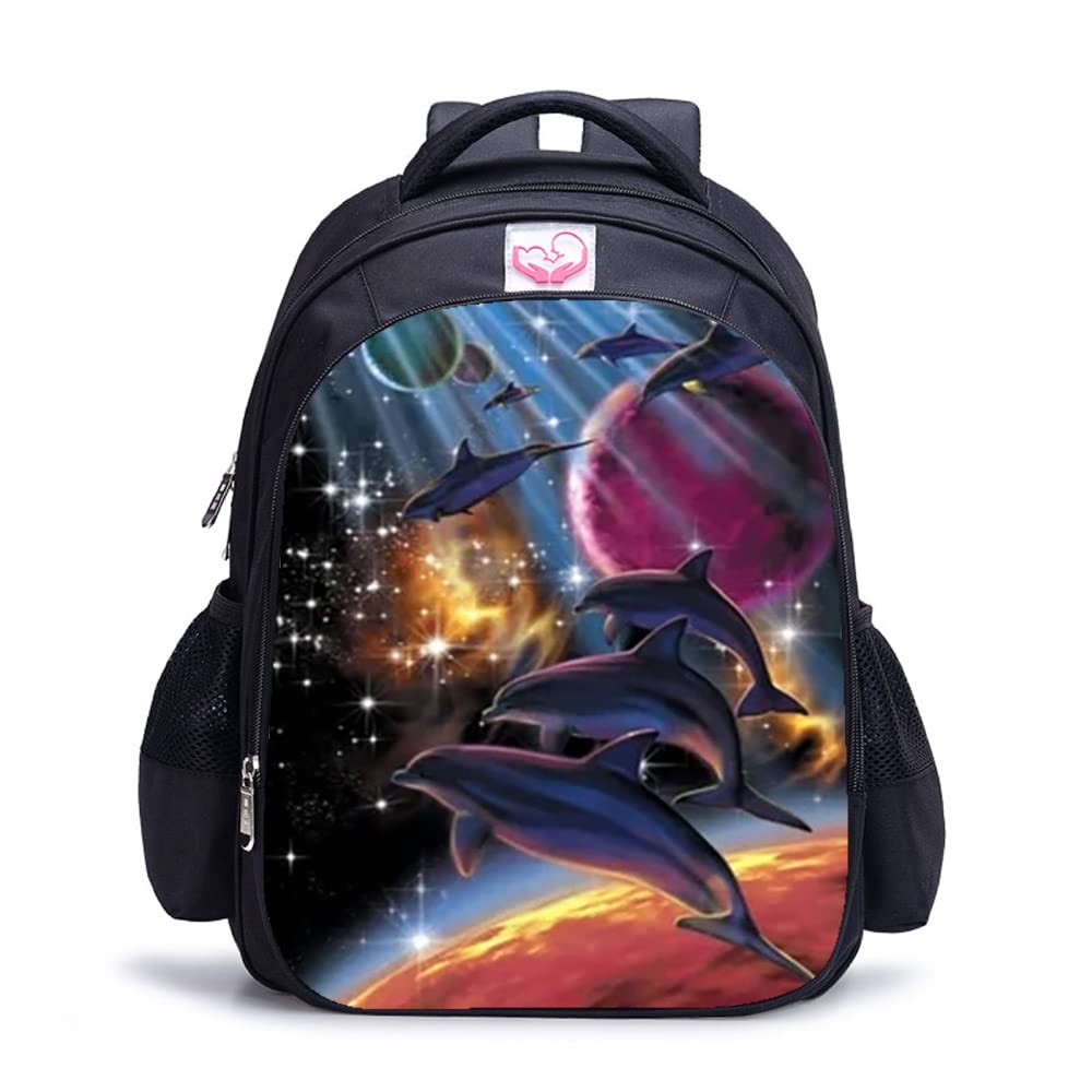 Mochila escolar 3D delfín que alivia la carga en la espalda 8