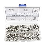 HVAZI #8-32 UNC Stainless Steel Phillips Pan Head Machine Screws Nuts Flat Washers Assortment Kit