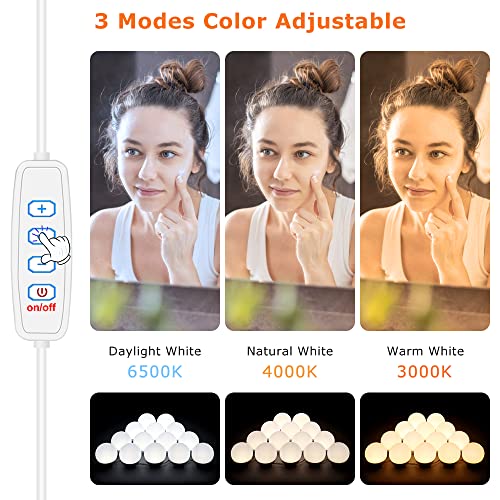 Hollywood Vanity Mirror Lights 14 Led Bulbs 3 Color Dimmable Mirror Light, Vanity Lights 3000K Warm 4000K Nature 6500K Daylight White Portable Makeup Mirror Light For Bathroom Bedroom Dressing Room #TOP2