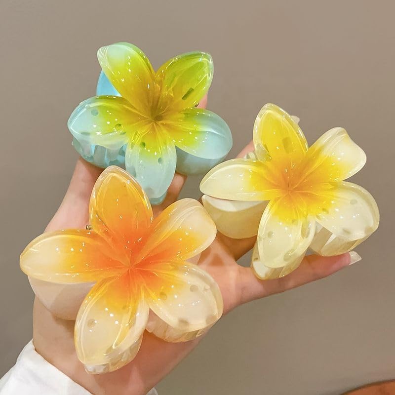 Samyak 3 Pcs Resin Flower Hair Claw Clips For Women & Girls | Flower Shape Hair Claw Clip, Random Colors will come (Multicolor)