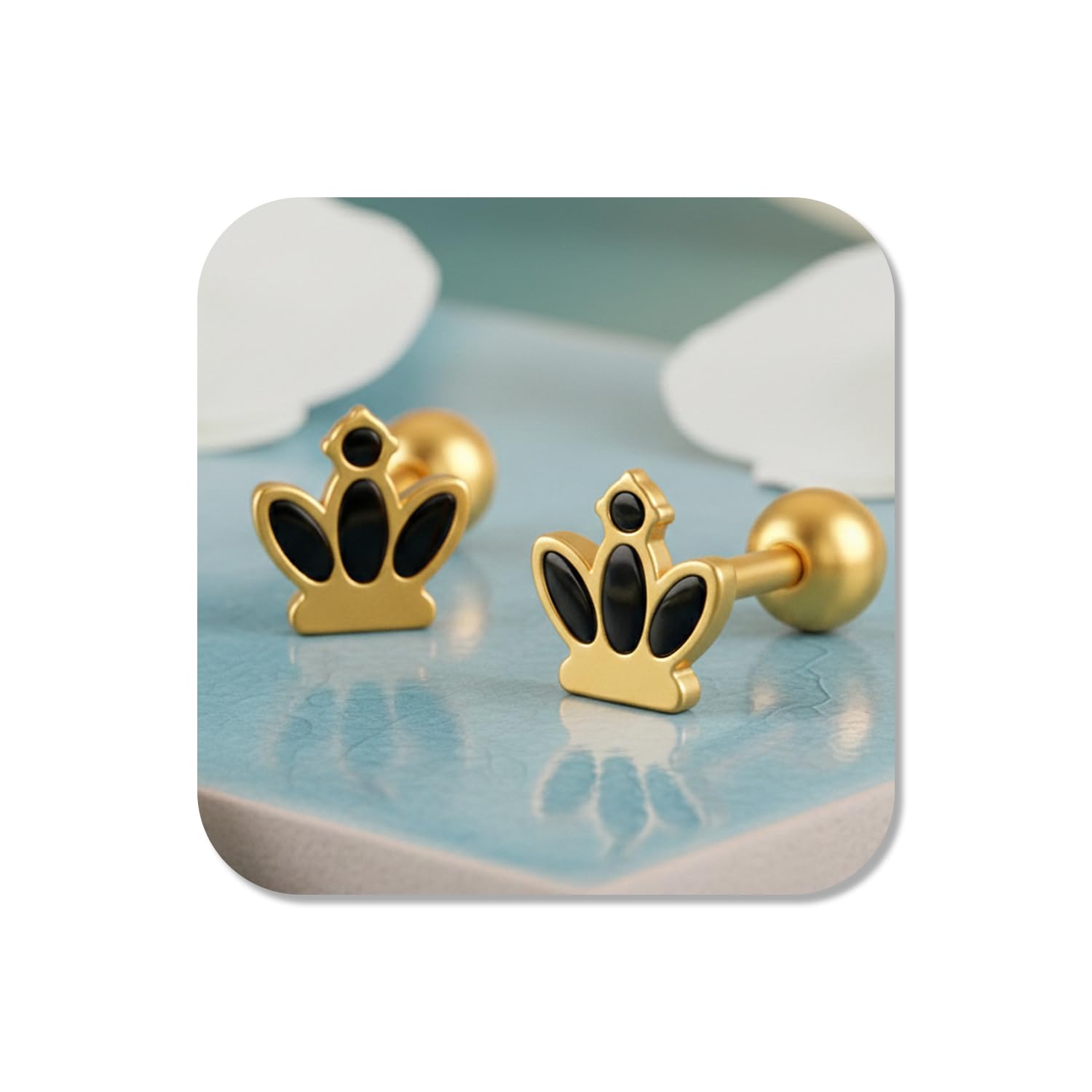 vama FASHIONS 18K Gold Plated Stainless Steel Anti Tarnish Piercing Queen Black Tragus Cartilage Small Stud Earring Lightweight Hypoallergenic Ear Studs Earrings for Girls-picture-20