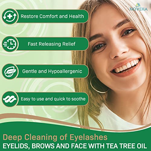 noveha 60pcs tea tree amp coconut oil eyelid amp lash wipes - for demodex blepharitis amp itchy eyes individually wrapped eyelash wipes with aloe vera natural makeup remover amp daily eye cleanser