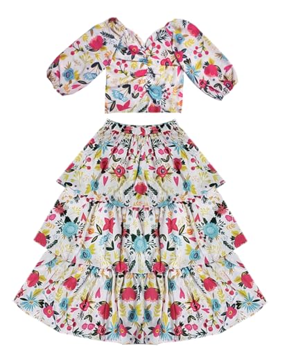 Image of Girl's Floral Skirt Set for Girls, Kids PrintedTop and Skirt, Large