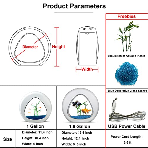 1 Gallon Aquarium Kit For Home Office Desktop With Led Lighting And Air Pump Quiet, Small Fish Bowls For Betta Fish Goldfish With Fish Tank Kit Plants Accessories Decorations Stones Glass Sand #TOP3